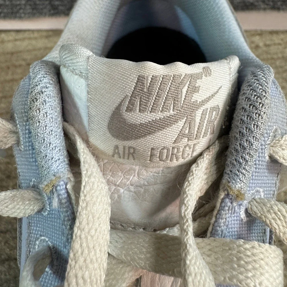Nike Air Force 1 Low Light Blue Cream Leather Textile Sneakers AF1 Mens 7.5
